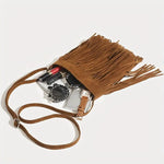 Boho Style Tassel Crossbody Bag, Vintage Suede Shoulder Bag, Casual Fringe Messenger Bag