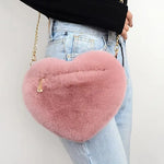 Heart Shaped Fluffy Shoulder Bag Pink