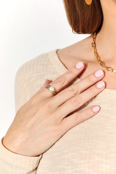 Adored Pearl Stainless Steel Open Ring - Trend Inspo