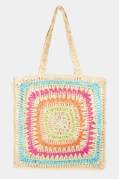 Fame Rainbow Crochet Knit Tote Bag - Trend Inspo