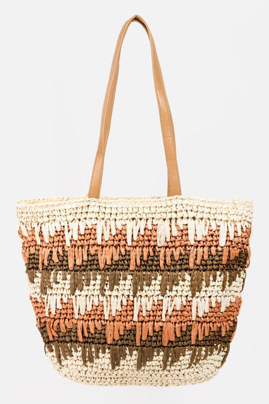 Fame Straw Braided Striped Tote Bag - Trend Inspo