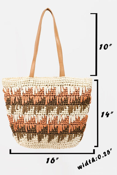 Fame Straw Braided Striped Tote Bag - Trend Inspo