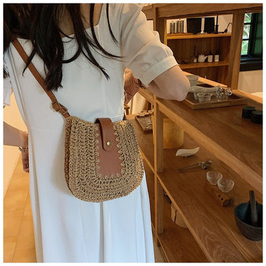 Large Capacity French Shoulder Straw BagPosture Stitching - Trend Inspo