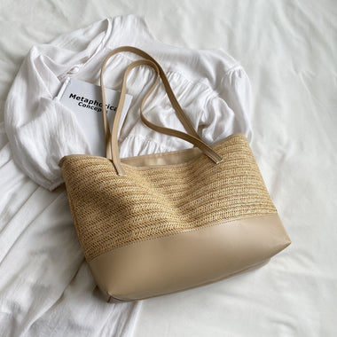 Straw Weave Leather Strap Tote Bag - Trend Inspo